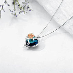 I Love You Heart Flower Rose Pendant Crystal Necklace with heart, rose, and crystal details