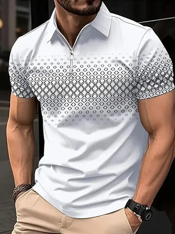 summer men short sleeve POLO shirt fashion 3D T-shirt zipper golf shirt casual street men's clothing European measurement