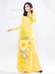 Traditional Aodai National Dress+Pants Set Flower Print Qipao Oriental Party evening vestido