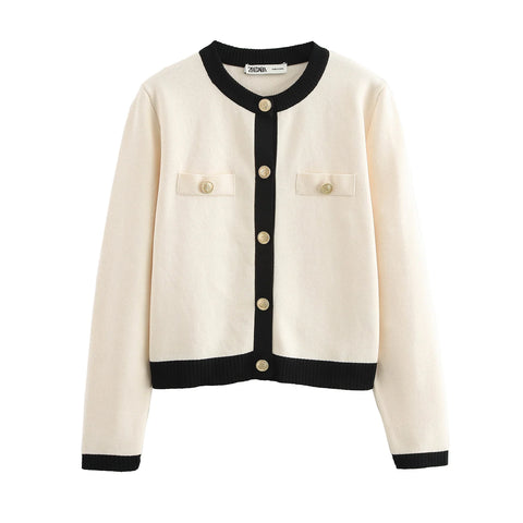 Autumn New Women's Clothing European And American Style Fashionable Simple Gold Breasted Knitted Jacket