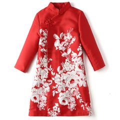 Spring And Autumn Republic Of China Style Retro Women's Clothing Stand-up Collar Jacquard Improved Mid-length Cheongsam Dress Ninth Sleeve A- Line Cheongsam Dress